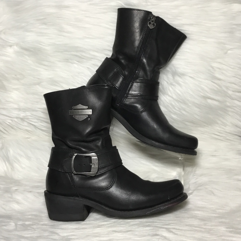 Harley-Davidson Women’s Eclipse Black Leather Motorcycle Boots, Size 9